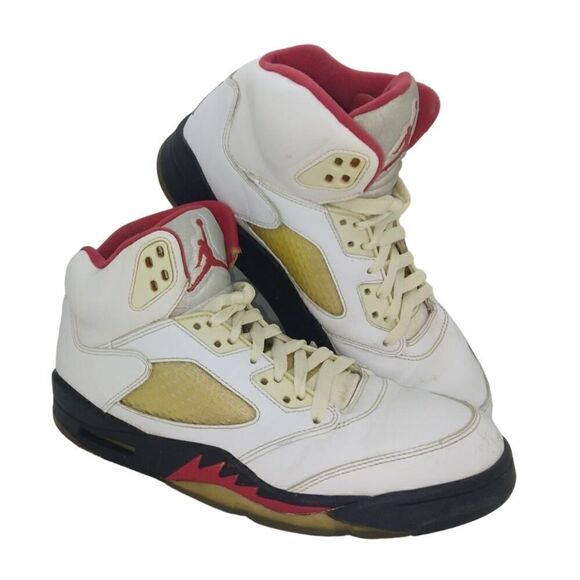 Nike Air Jordan 5 Retro Mens Pre-owned White/Gold/Red Sneakers - sz. 8